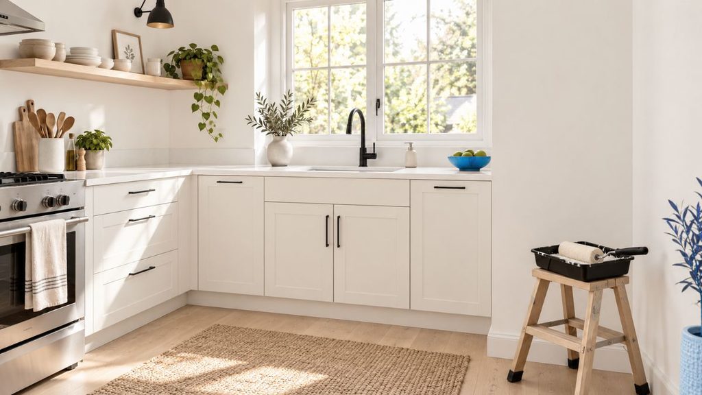 painting walls and cabinets in light colors small kitchen idea on a budget