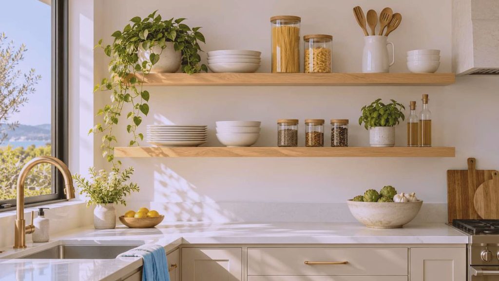 wooden floating shelves